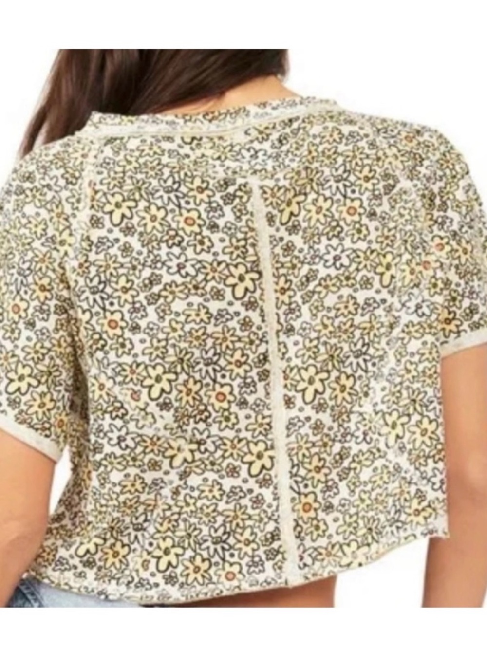 Free People We The Free Sammie Floral Raglan Crop Tee Distressed XL Boho - Picture 3 of 16